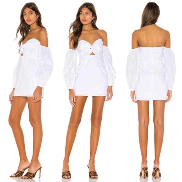 Superdown Revolve Flynn White Ruched Sleeve Tie Front Mini Dress Size XS Y2K - Picture 2 of 7